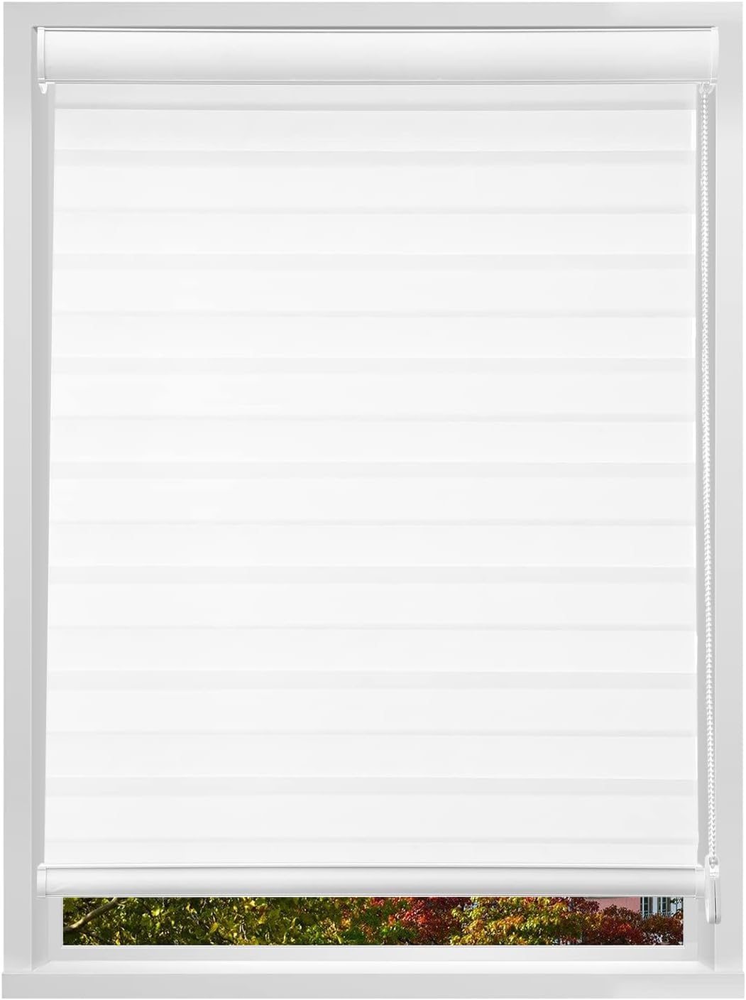 MYshade Custom Size Zebra Roller Shades Blackout(85%) Corded Zebra Blinds for Indoor Windows Dual Layer White Shades for Bedroom Bathroom Living Room Office Easy to Install