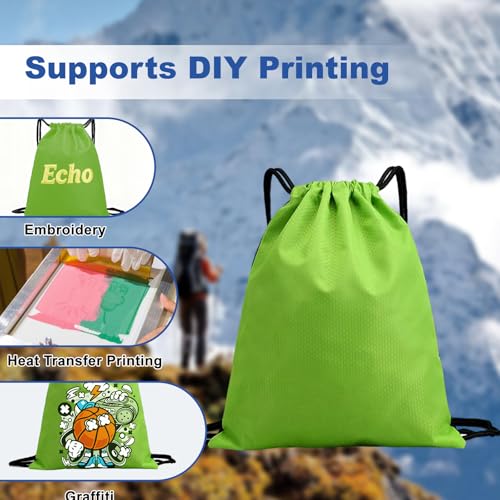 Image of 2-Pack Waterproof Drawstring Backpacks, Soccer-Texture Oxford Fabric, 16.9 inch x 13.8 inch, Lightweight 0.19 lb Each, No Eyelets, Gym & Marathon Gear Sacks(Green)