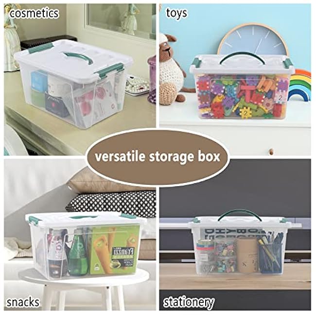 Pekky 14 Quart Plastic Lidded Storage Bins Set of 8, Clear Latching Storage Box with Handle