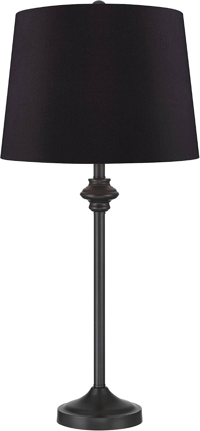360 Lighting Lynn Modern Industrial Buffet Table Lamps 26" Tall Skinny Set of 2 Dark Bronze Brown Metal Black Faux Silk Drum Shade for Living Room House Home Dining Office Entryway Family Decor