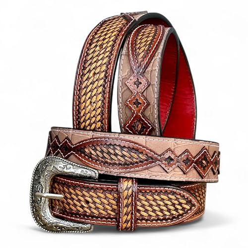 DANIEL'S ARTPLANET Men's Western Belt 1.5” Wide Full Grain Leather Belt with Buckle Handmade Engraved Tooled