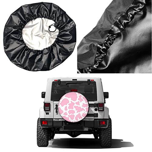 Image of Pink Cow Print Spare Tire Cover Dust-Proof Wheel Tire Cover Fit Trailer, RV, SUV and Many Vehicle 16 Inch
