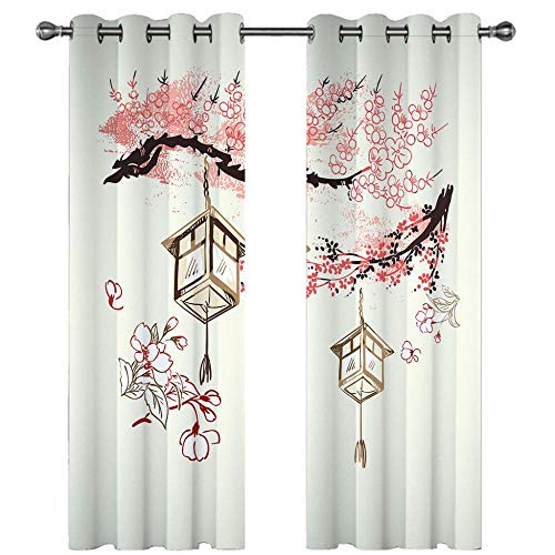 Qiuka Plantes Rideaux Occultants Thermiques de Salon Chambre Enfant,3D Imprimé Fleur Végétaux Fleur de Cerisier Japon Arbre Motif Rideau pour Enfant Fille,Moderne Rideaux Exterieur 140x160cm L x A Cover