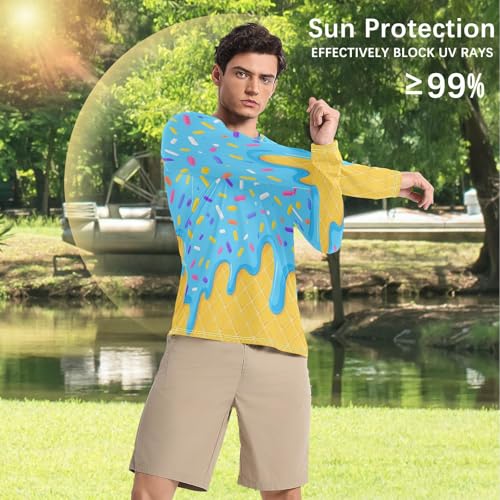 Mens Long Sleeve Rash Guard UPF 50+ Sun Protection Quick Dry Summer Ice Cream Blue Fishing Hiking Swim Shirt4