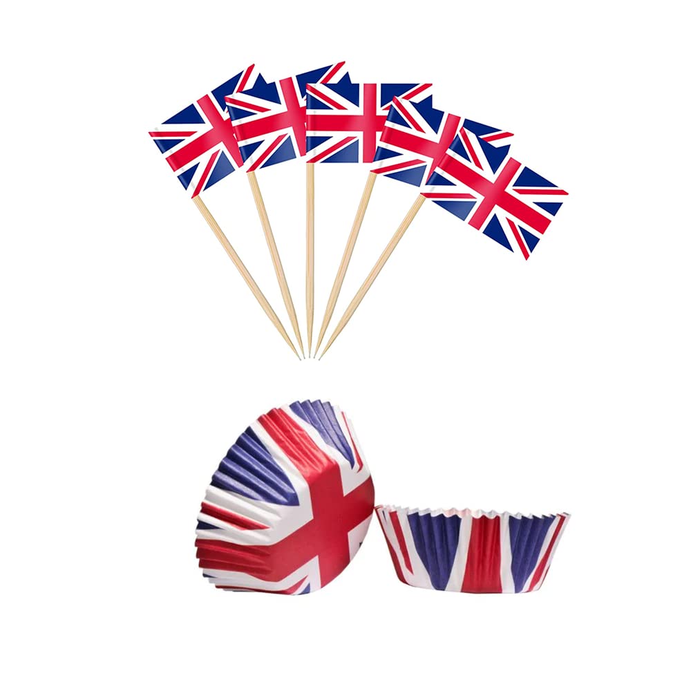 100 pcs Coronation Cupcake Cases + Flags King Charles Coronation
