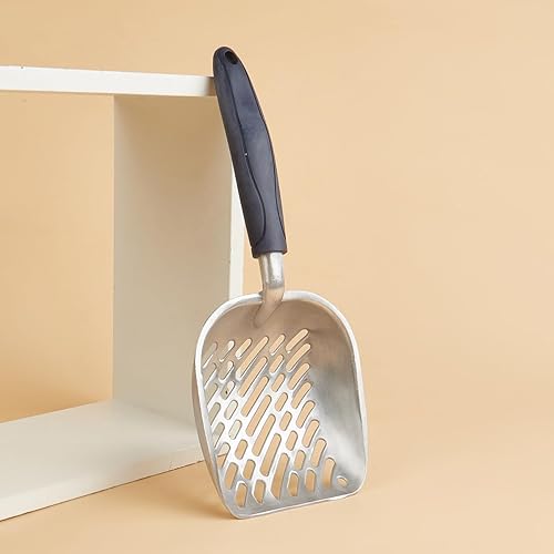 Miniatura 7 de Chi-buy Cuchara de arena para gatos de metal gigante de acero inoxidable con agujero oblicuo, tamaño 13.58 pulgadas de largo x 5.51 pulgadas de