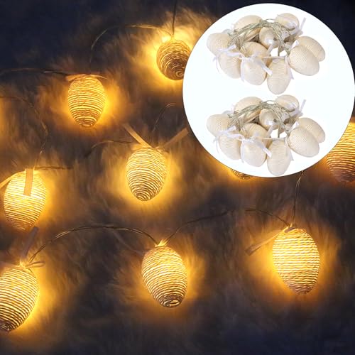 2 LED Guirlande Lumineuse de Pâques con 20 Oeufs de Pâques Lumineux à LED, Chaîne de Lumières de Pâques Lumières de Fenêtre de Pâques Lapin pour...