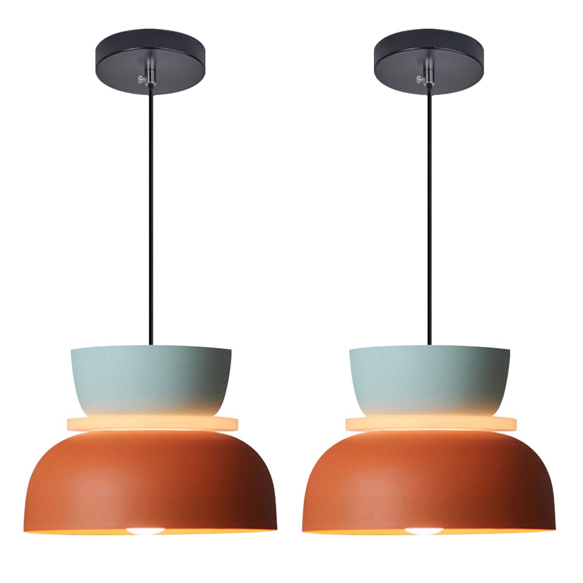 2-Lights Kitchen Island Pendant Light Fixtures,Nordic Large Pendant Light Mid Century Modern Ceiling Pendant Light with Aluminum Colorful Shade Unique Hanging Lights Adjustable Height