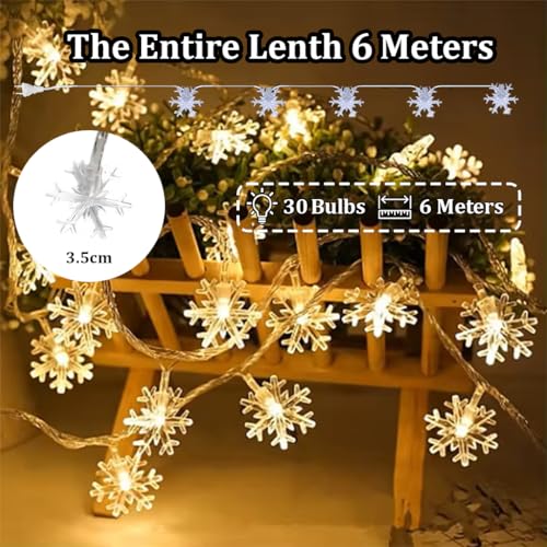 fizzytech Snowflake String Lights, 6 Meter 30 LED Fairy Lights Timer Hanging Decor for Bedroom Room Patio Party Wall Indoor Outdoor Xmas Tree Decorations Warm White 4 518pP5s4FwL