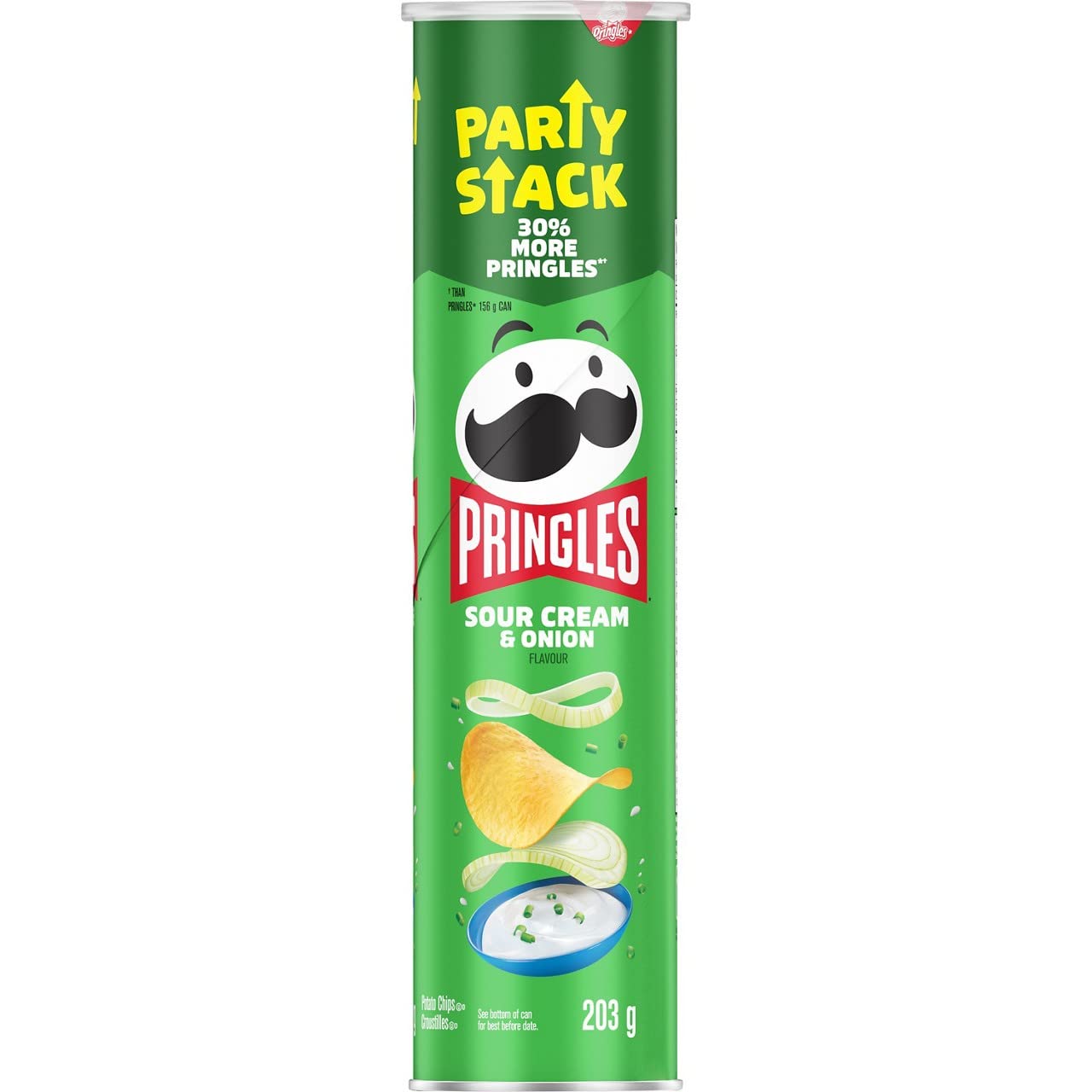 Pringles Mega Can Sour Cream & Onion Flavour, Potato Chips, 203 Grams - Sour Cream