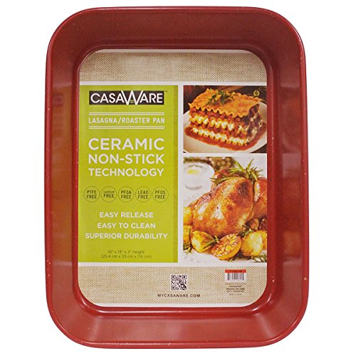 casaWare Ceramic Coated NonStick Lasagna/Roaster Pan 13 x 10 x 3-Inch (Red Granite)
