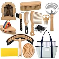 GHWMYD Putzzeug für Pferde, Putzbox mit 13-teilig Bürsten Zubehör, Striegelkamm, Flecht- und Striegel, Schweißmesser, Duschbürsten, Hufkratzer, Hobby Horse Putzkoffer