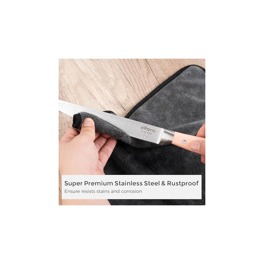 Elihome 5 Piece Professional Kitchen Knife Set, Premium Stainless Steel Ultra Sharp Knives Set for Kitchen, Ergonomic Colorful Handle, Home Cooking, Perfect Cutlery Set Gift, without Block