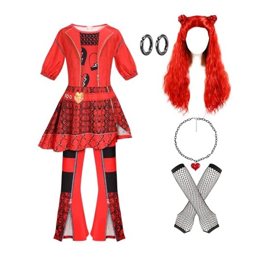 RUXINRUA 4-13 Years Rise of Red Girls Cosplay Costume Sets, Role Playing Outfits Halloween Theme Birthday Christmas Carnival Party Events School Plays Dress Up with Wig (7-8 years)