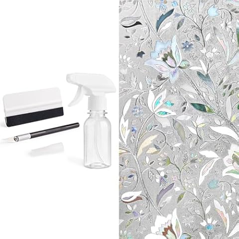 Kromapolis Window Privacy Film, Vinyl Glass Covering, Stained Decorative Film No-Glue & Window Film Tools Kit, 3 Pieces Window Tint Installation Kit for Glass Cover