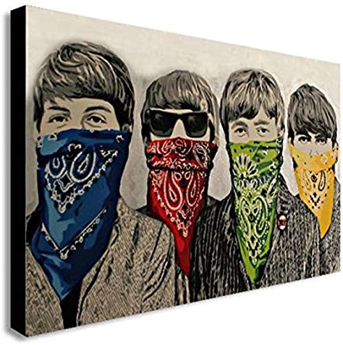 Toile Tableau 60x80cm sans Cadre Banksy Beatles Bandanas Graffiti Art Mural sur Toile - Les Beatles, Paul McCartney, John Lennon, RIngo Starr, George Harrison Toile Tableau 60x80cm sans Cadre Banksy Beatles Bandanas Graffiti Art Mural sur Toile