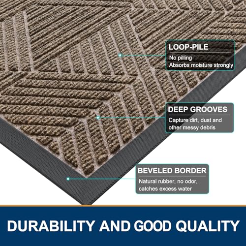 Image of Smiry Front Door Mat Outside Entrance, Heavy Duty Sturdy Natural Rubber Doormat, Trap Dirt and Moisture, Easy Clean Low Profile Mats for Indoor Outdoor Entry, Irregular Triangle (29.5x17, Taupe)