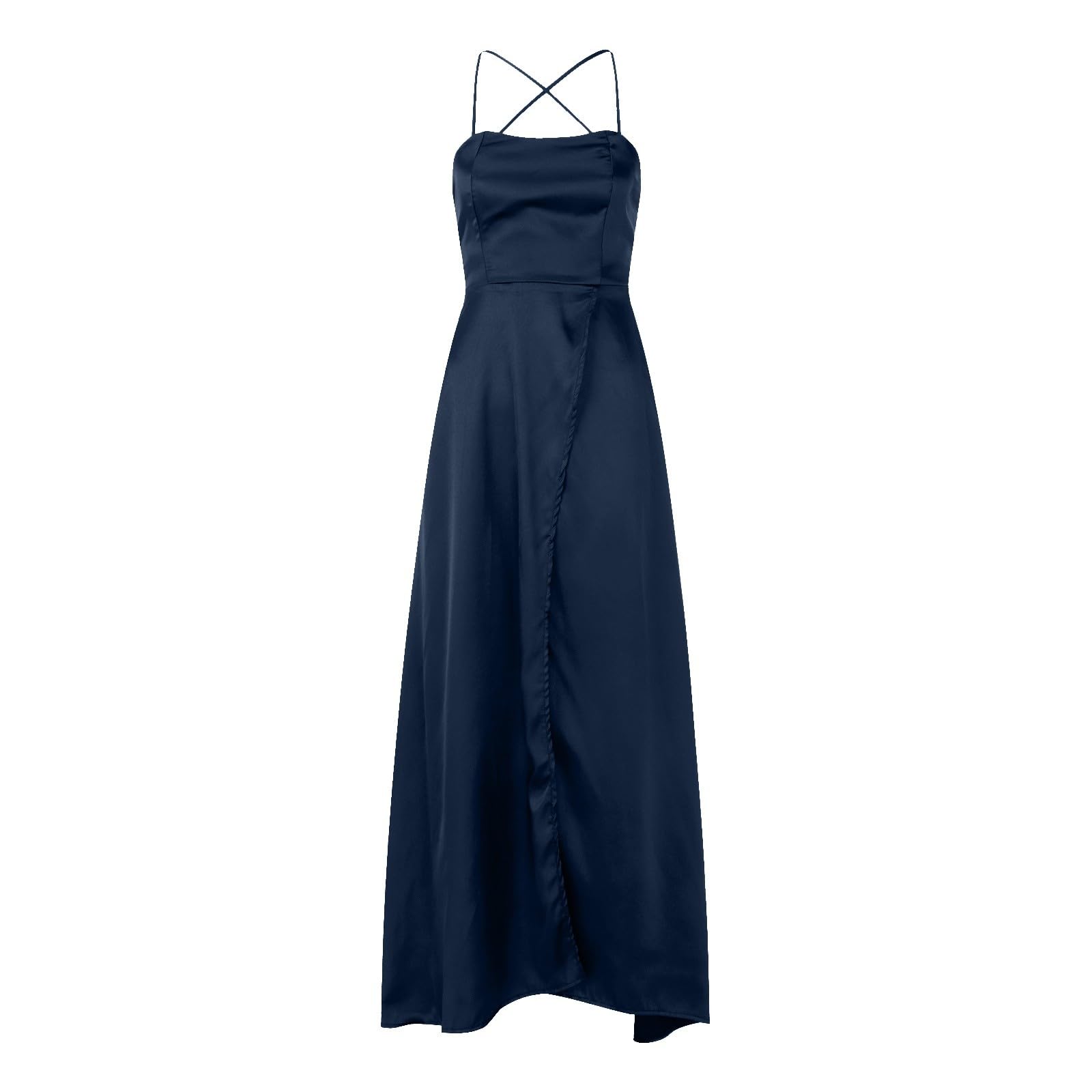 2025: Ballkleider für Damen, lang, elegant, rückenfrei, lang, Crisn Satin, Spaghetti, Party, Abschlussball, Seitenschlitz, Hochzeit, Abendkleid, Partykleid mit Taschen, Hochzeit, Midi