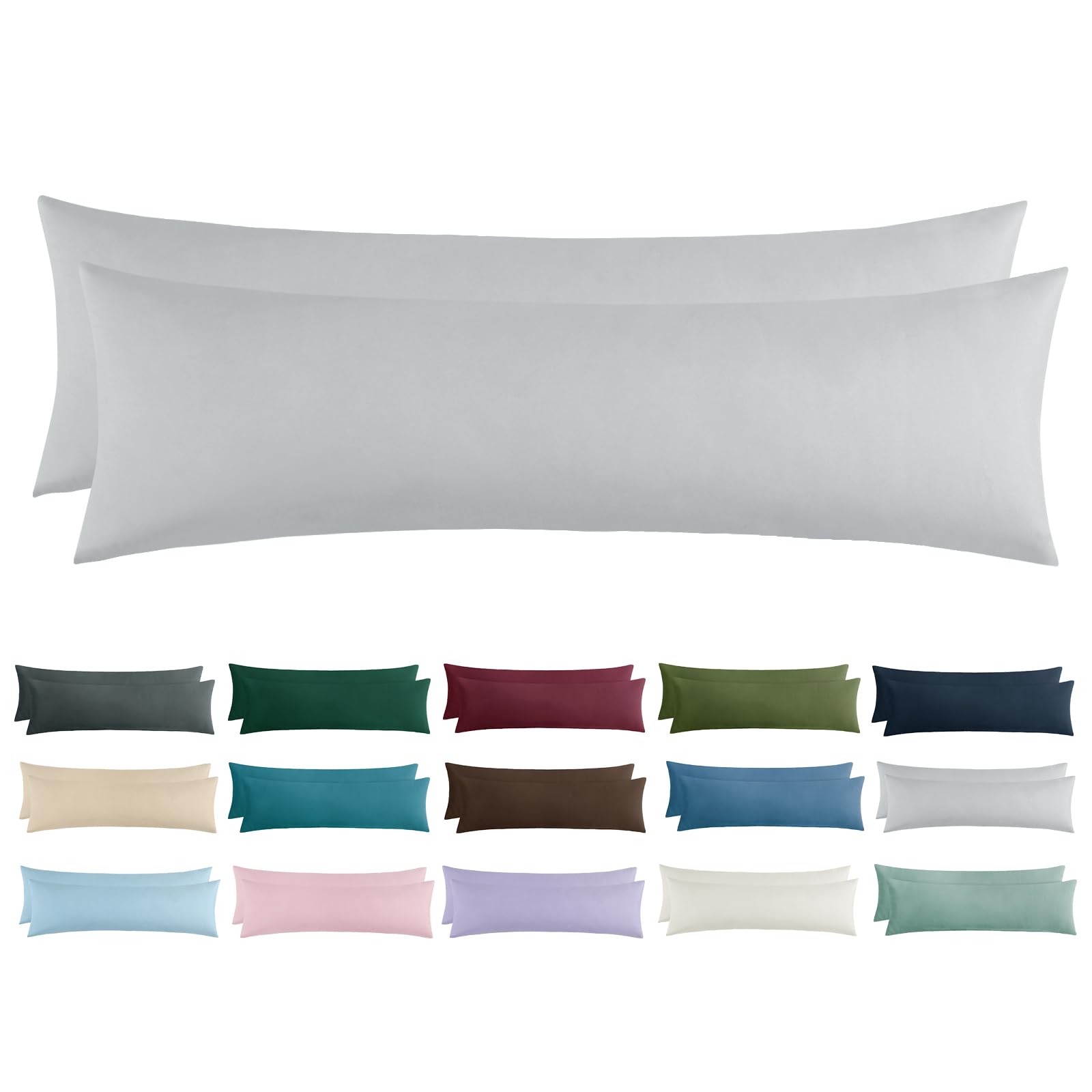 Aisbo Kissenbezug 40x145 2er Set - Seitenschläferkissen Bezug 40 x 145 Hellgrau mit Reißverschluss aus Mikrofaser Weich, ÖKO-TEX Kopfkissenbezug 145x40 für Seitenschläfer Kissen