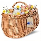 Creative Home Cesta de Mimbre Grande con Asa y Trenza | 45x32x34cm (+/- 2 cm) Ligera | para Compra Regalo Picnic Plantas Decoración | Tejida a Mano | Marrón Natural | Multiuso, Práctica y Duradera