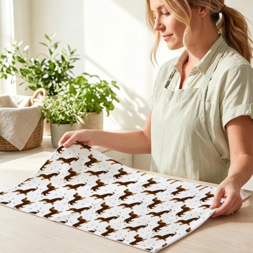 Image of 4 Pcs Cute Dachshund Kitchen Towels, Dachshund Gifts Reusable Dish Towels 4