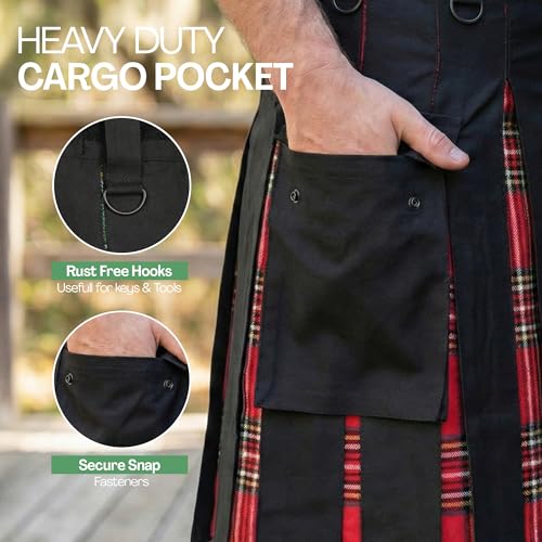 Image of Men's Utility Tartan Kilt, Scottish Kilts for Men with Cargo Pockets & Adjustable Leather Straps