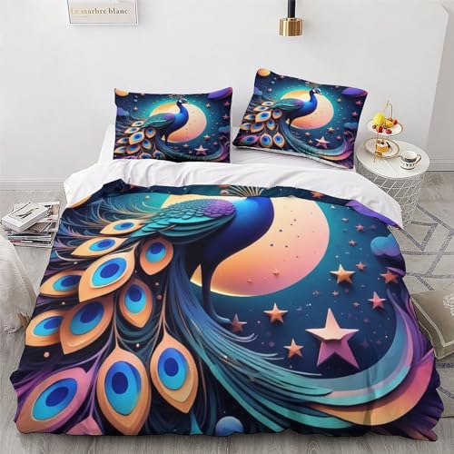 Parure housse de couette paon microfibre de luxe lit king size - 4