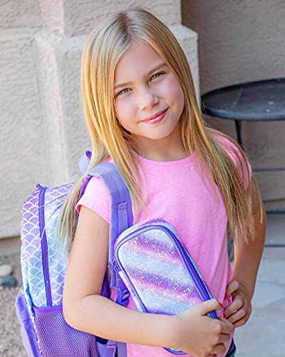 Image of mibasies Girls Pencil Case for Kids, Multi-Slot Pencil Pouch, Green Blue Purple