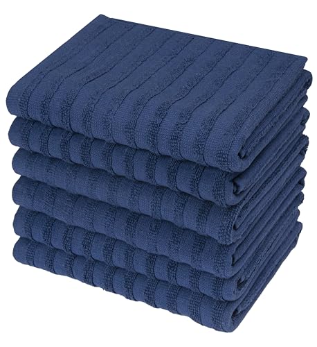 Image of Premium Kitchen Towels (20 inchx 28 inch, 6 Pack) | Large Cotton Dish Towels 450 GSM | Highly Absorbent Terry Kitchen Linen Set with Hanging Loop | Blue Solid