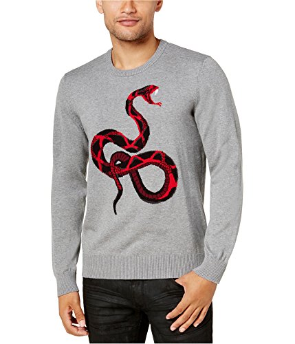 I-N-C Mens Intarsia Knit Snake Pullover Sweater, Grey, X-Large