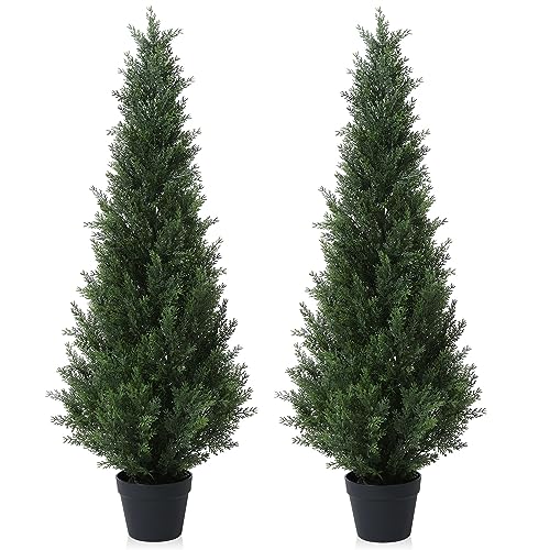 CROSOFMI Planta Artificial Grande Exterior Decorativas 125 cm Cedar Tree Arbol Artificial con Maceta(2 Pack)