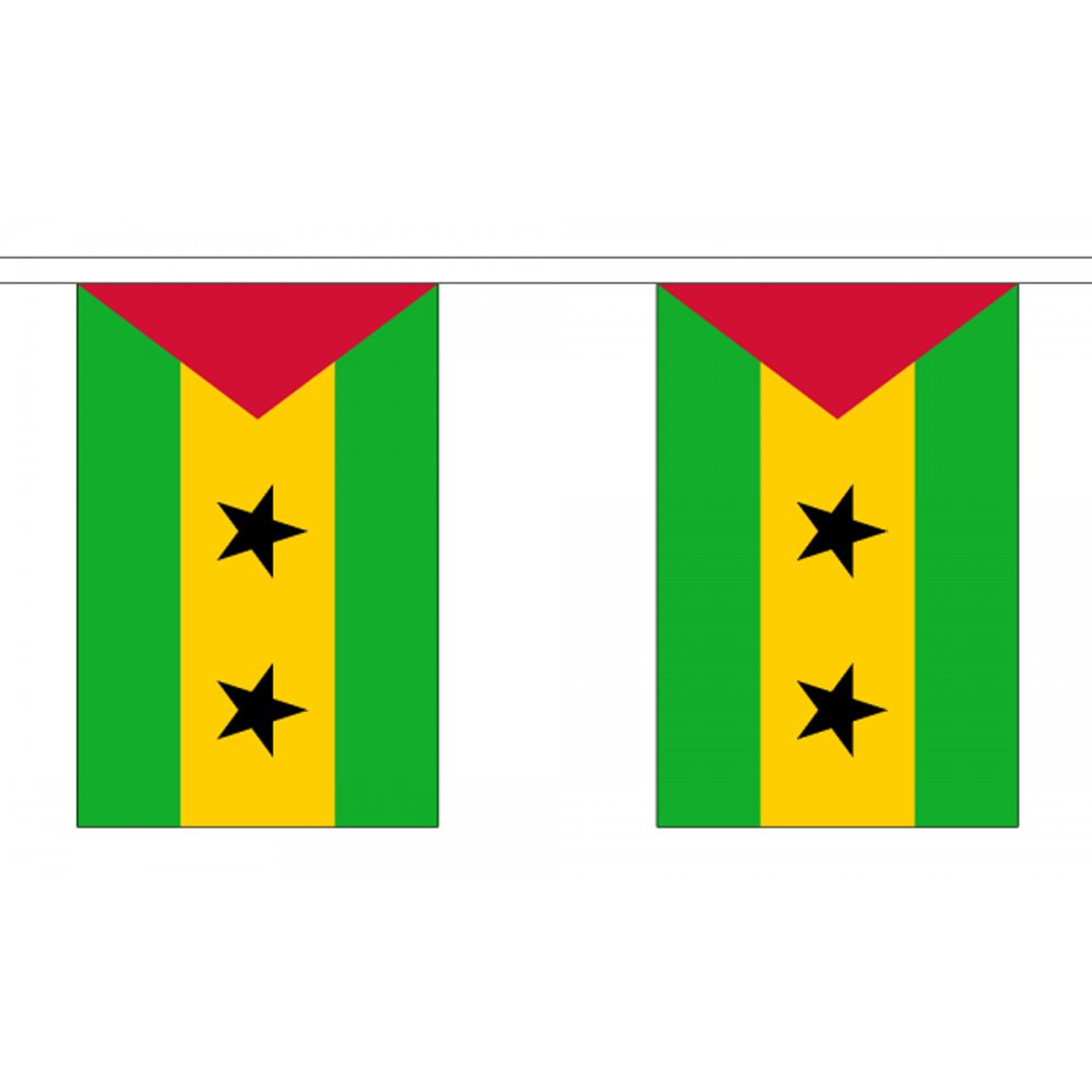 Flagtex Sao Tome and Principe Fabric Bunting – 3m with 10 Flags – Fabric for Indoor & Outdoor Use – String Flags Banners São Tomé Island Central Africa — image 1