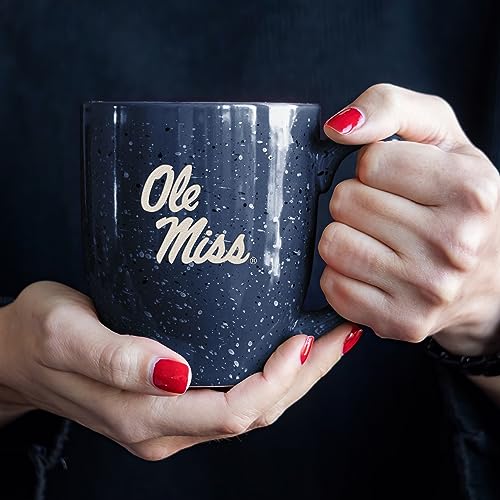 Image of Rico Industries NCAA Mississippi Rebels - Ole Miss Navy Blue Personalized 16 oz Team Color Laser Engraved Speckled Ceramic Coffee Mug
