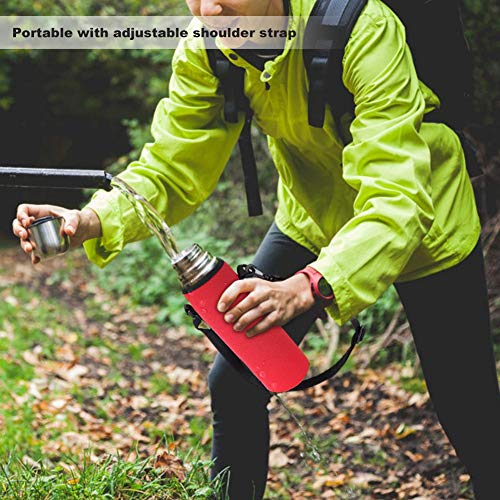 Tampa de garrafa de água, função de isolamento térmico azul com alça vermelha bolsa de tampa de garr