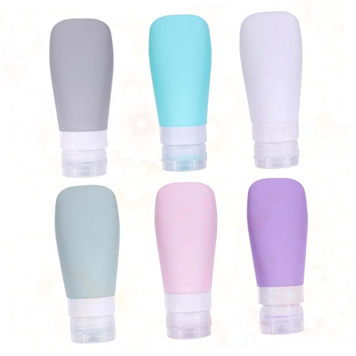 6 u Botellas de Viaje para Cosméticos Envases de Loción 60ml de Silicona Cierre Hermético para Viajar y Uso Diario