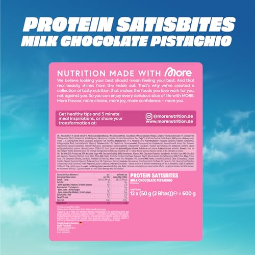 MORE Protein Satisbites, 12er Box Proteinriegel, Milk Chocolate Pistachio – Ansicht 5