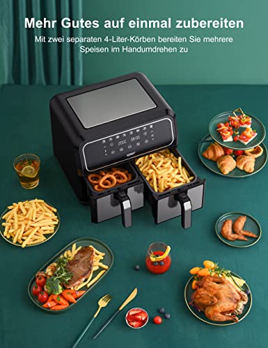 Innsky Dual Zone Hot Air Fryer, 2 Chamber No. 8 L, 8 Programmes, Double Air Fryer, Air Fryer with 2 Baskets, Deep Fryer Hot Air without Oil, Dual Cook, Synchronising Ready Technology, Shake Mode