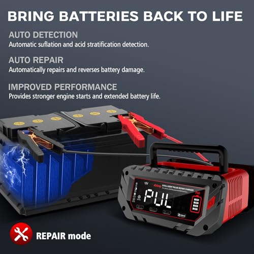 40 AMP Car Battery Charger, 6V/12V/24V Lead-Acid, Lithium, LiFePo4 Smart Battery Charger, Large Screen Trickle Charger, Fully Automatic Chargers and Maintainer for Car, Motorcycle, Lawn Mower by HTRC - Image 5