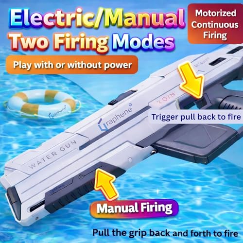 Image of GRAPHENE Electric Water Gun Holi Pichkari 2 in1 Automatic Manual Mode Holi Pichkari 32 ft Long Range High Pressure Squirt Water Gun Rechargeable 1 Extra Battery Boys Girls (White and Grey)
