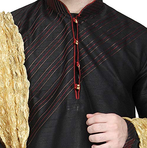 Skavij Men's Art Silk Kurta Pajama And Scarf Festivals Season Ethnic Party Dress Suit (Large, Black) #TOP2