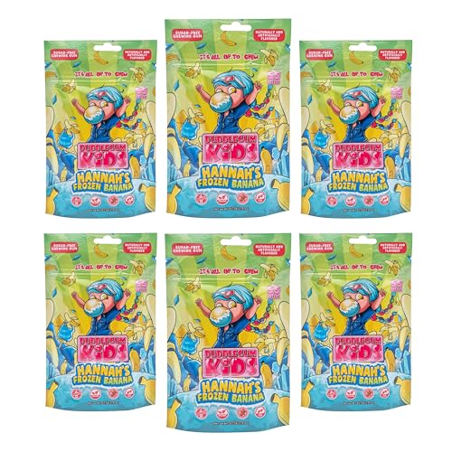 Image of Bubblegum Kids Hannah's Frozen Banana Sugar Free Gum | Sugarless Gum with Xylitol | Vegan, Peanut Free, Low Calorie Candy Alternative for Kids & Adults | Resealable Bag, 55 Pieces Per Pack, 6 Pack