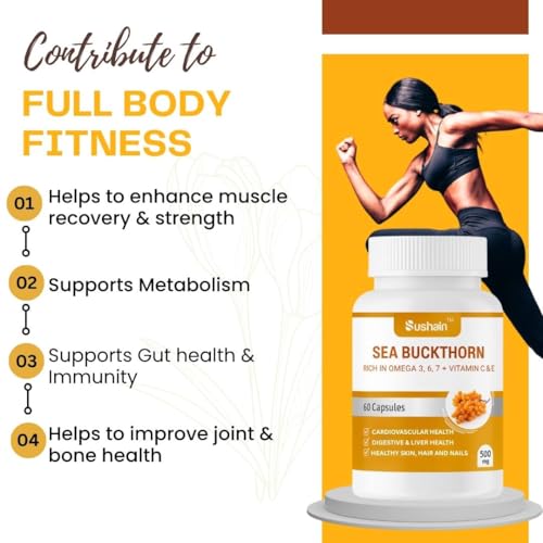 Image of Sushain Sea Buckthorn Capsules | Omega 3, Omega 6, Omega 7, Omega 9 + Natural Vitamin C | Liver, Heart & Skin Health | Immunity & Antioxidant Support | Ayurvedic Supplement