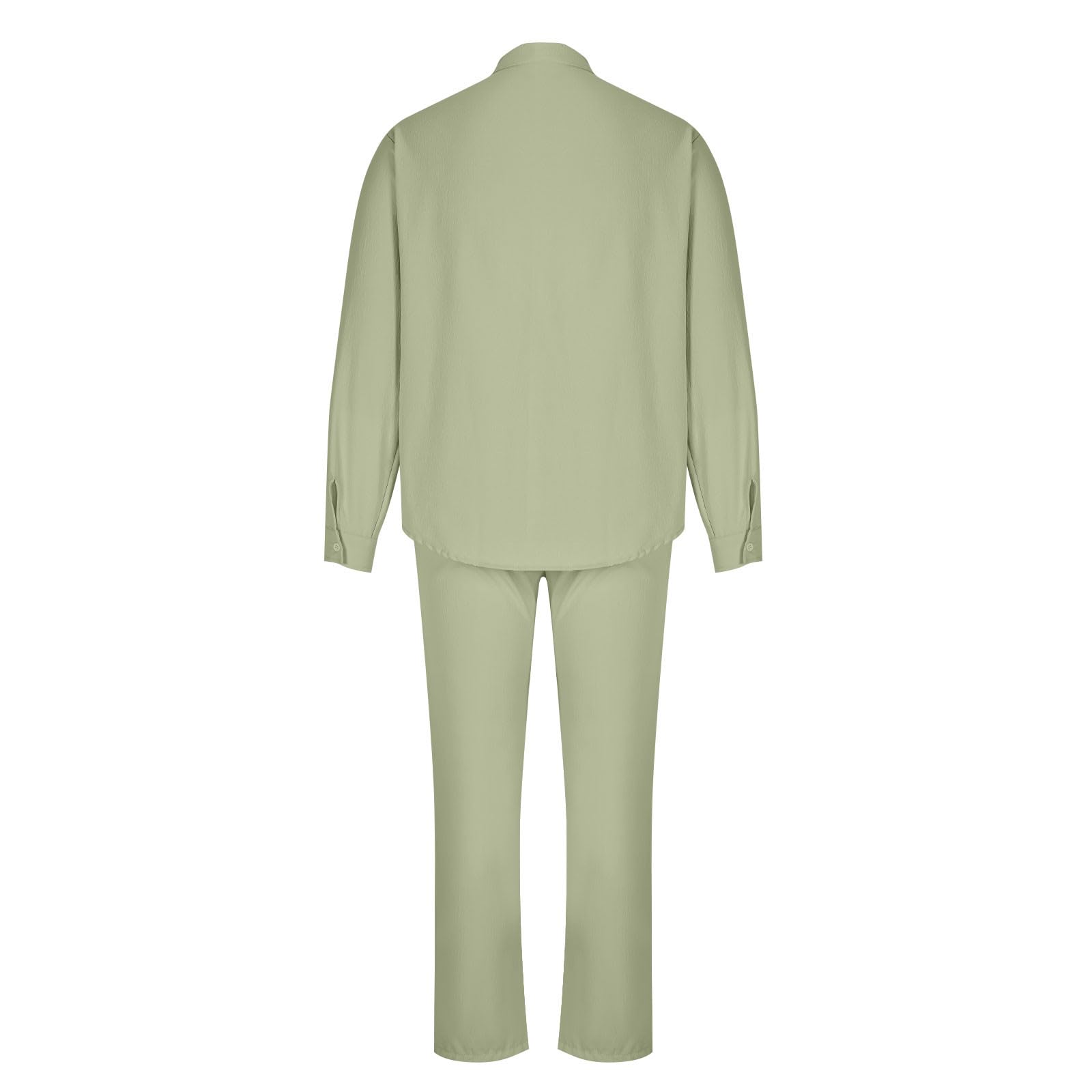 HAOLEI Conjunto Lino Hombre,Algodón y Lino Conjunto Verano Hombre de Dos Piezas Camisas Manga Larga y Pantalones Largo Camisas Hawaianas de Playa con Botones Ligero y Transpirable Trajes de Ocio