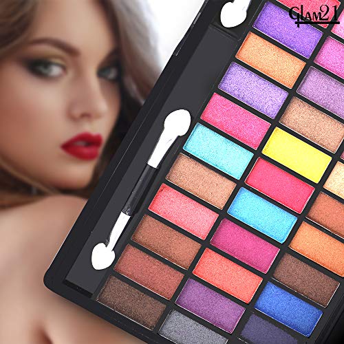 Image of Glam21 professional eyeshadow palette 01, 51 highly pigmented, shimmery & metallic shades | sleek design makeup kit with 2 applicator, 308 gm