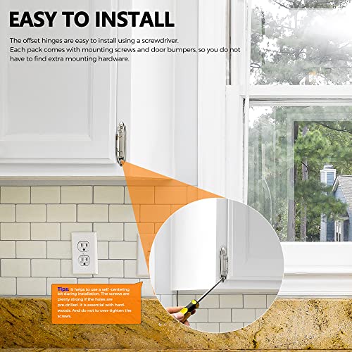 Image of Ravinte 20 Packs (10 Pairs) 3 /8 inch Inset Satin Nickel Cabinet Hinge,Self Closing Hinges for Kitchen /Bathroom /Furniture Cabinets & Doors,Decorative Cabinet Hardware Kitchen Cabinet Hinge with Door Bumper