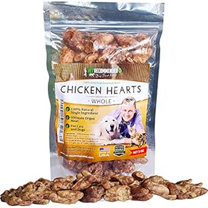 Premium Whole Chicken Hearts for Dogs and Cats (5oz Bag), Freeze Dried Natural Dog Treats – Perfect Organ Meat for Pets, Human Grade, Natural Source of Taurine, USA Made.