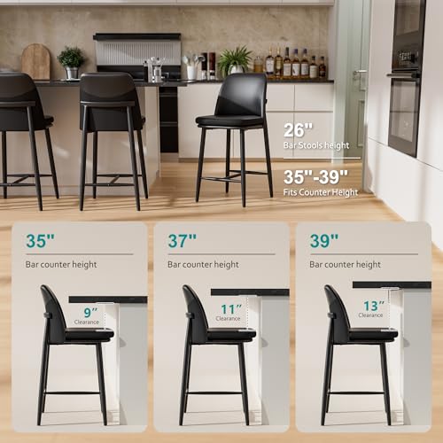 Image of GXJ Black Counter Height Bar Stools Set of 4, Dual Textured Seats