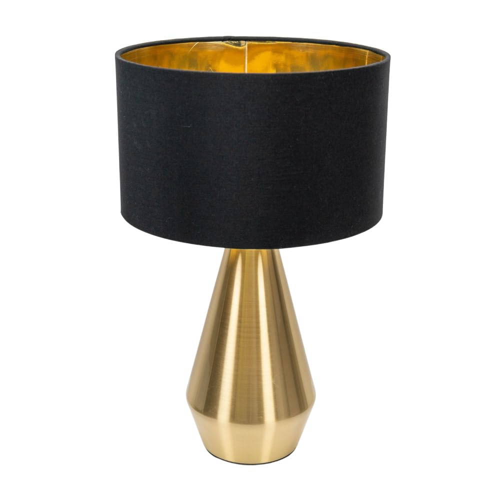 Valuelights Unisex Black Jax Gold Dimmable Touch Table Lamp W/ Fabric Drum & Gold Inner Lamp Shade In