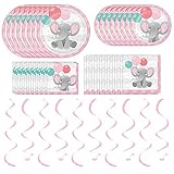 Creative Converting Pink Enchanting Elephant Girl Dinnerware Bundle | Luncheon & Beverage Napkins, Dinner & Luncheon Plates, Danglers | Birthday Party Decoration, Animal-Themed Baby Shower