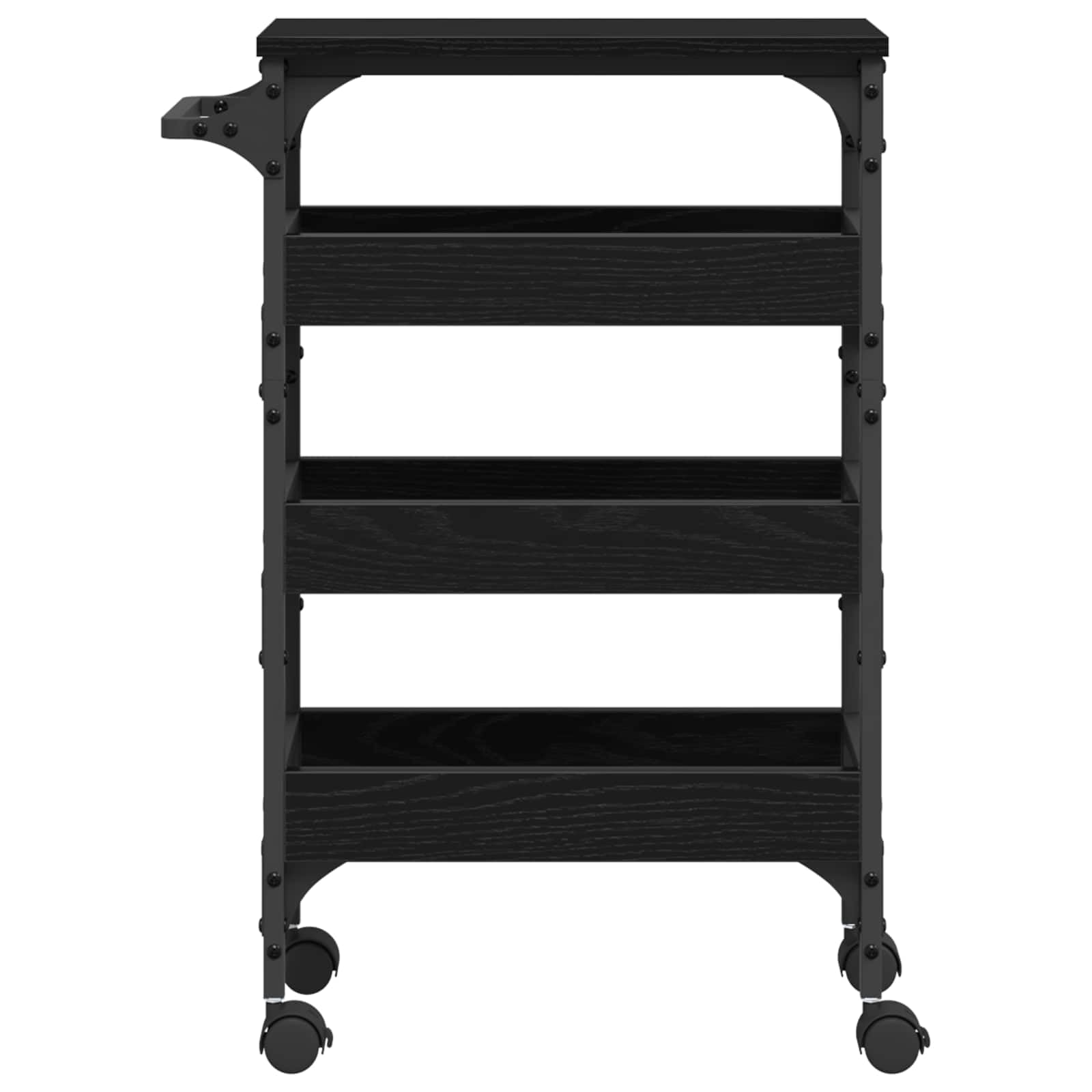 Chariot de Cuisine Industriel en Bois d'ingénierie chêne Noir 53 x 20 x 76 cm avec roulettes et Accents Acier, Rangement Mobile pour Petite Cuisine
